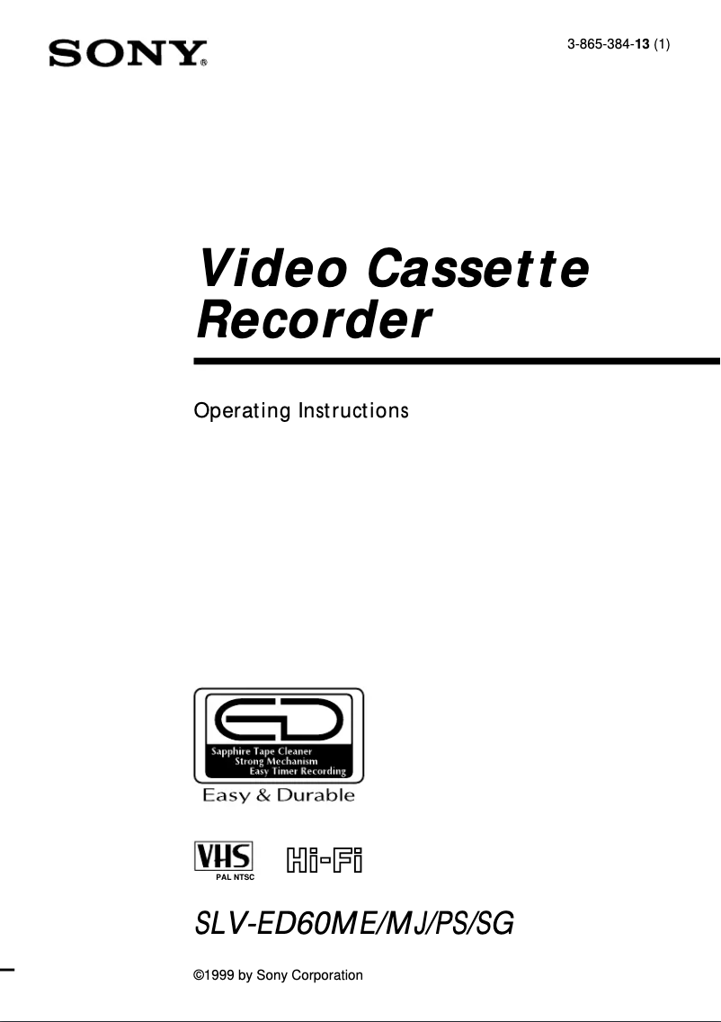 Page n°1 - Manuel utilisateur Sony SLV-ED60PS