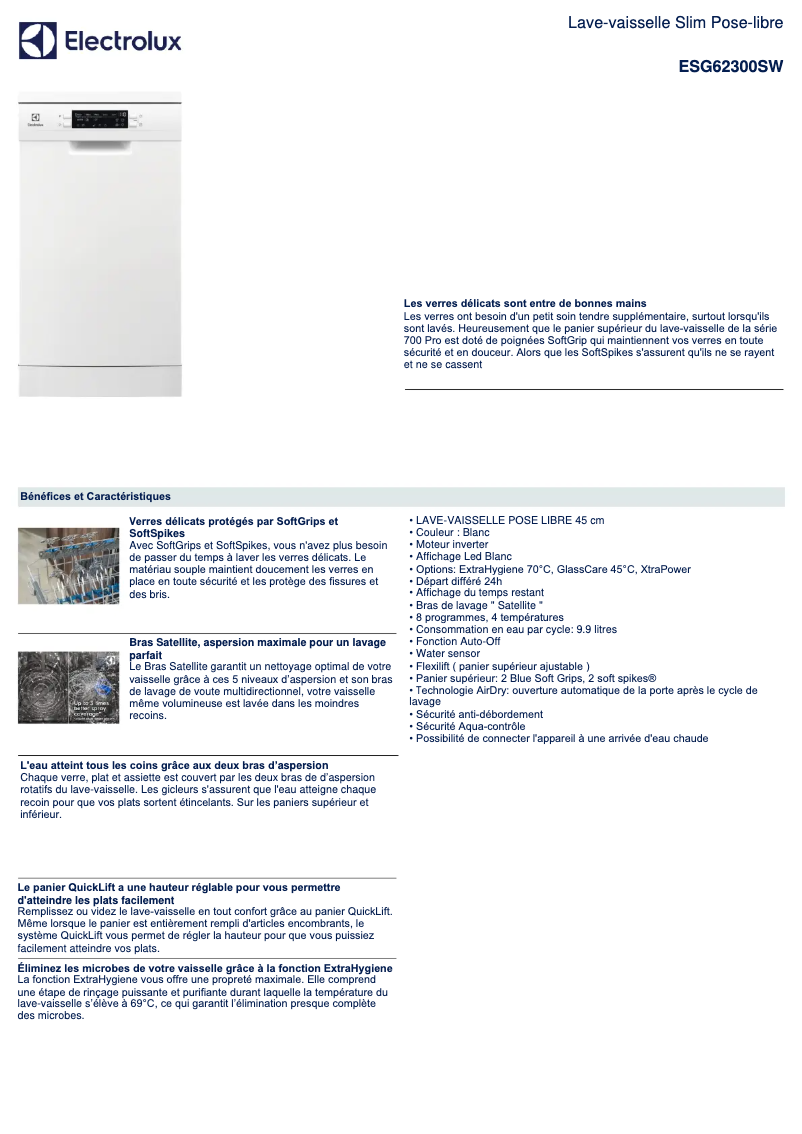 Page n°1 - Fiche technique Electrolux ESG62300SW