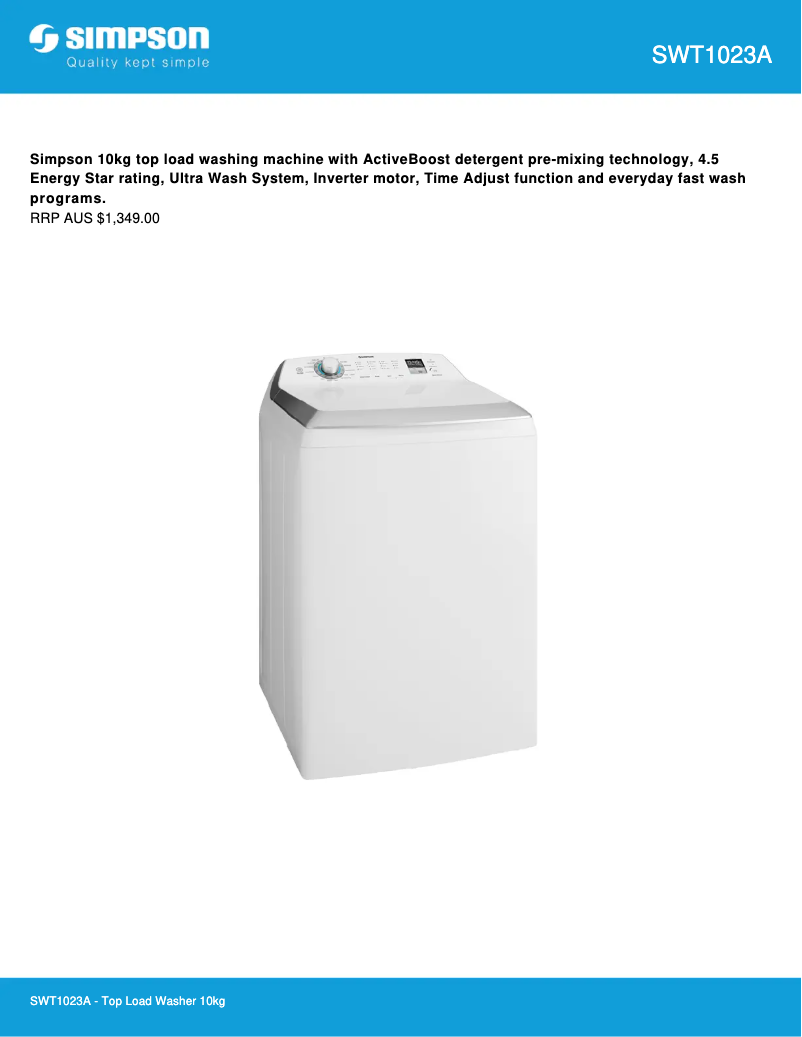 Page 1 de la notice Fiche technique Simpson SWT1023A