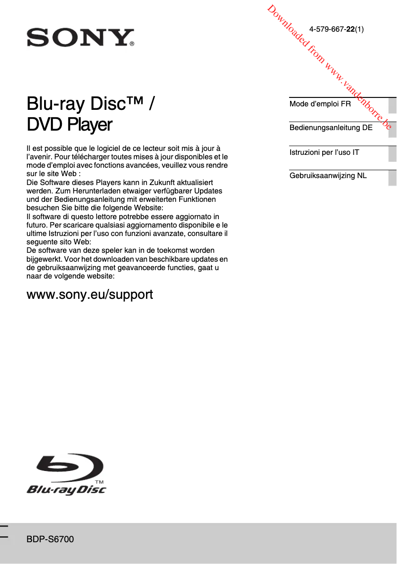 Page 1 de la notice Manuel utilisateur Sony BDP-S6700B