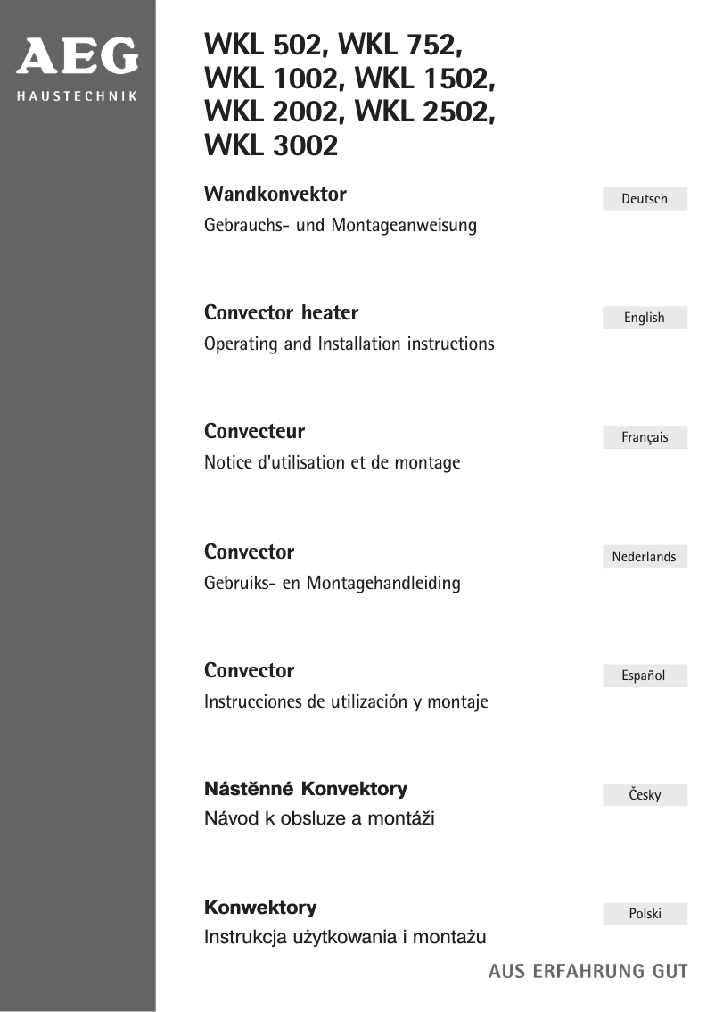 Page 1 de la notice Manuel utilisateur AEG WKL 752