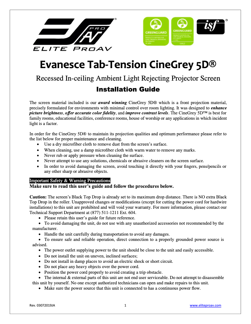 Imagen de la primera página del manual del dispositivo Evanesce Tab-Tension