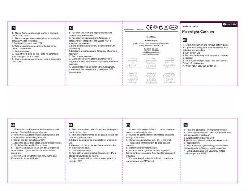 Page 1 de la notice Manuel utilisateur Thumbs Up Moonlight Cushion