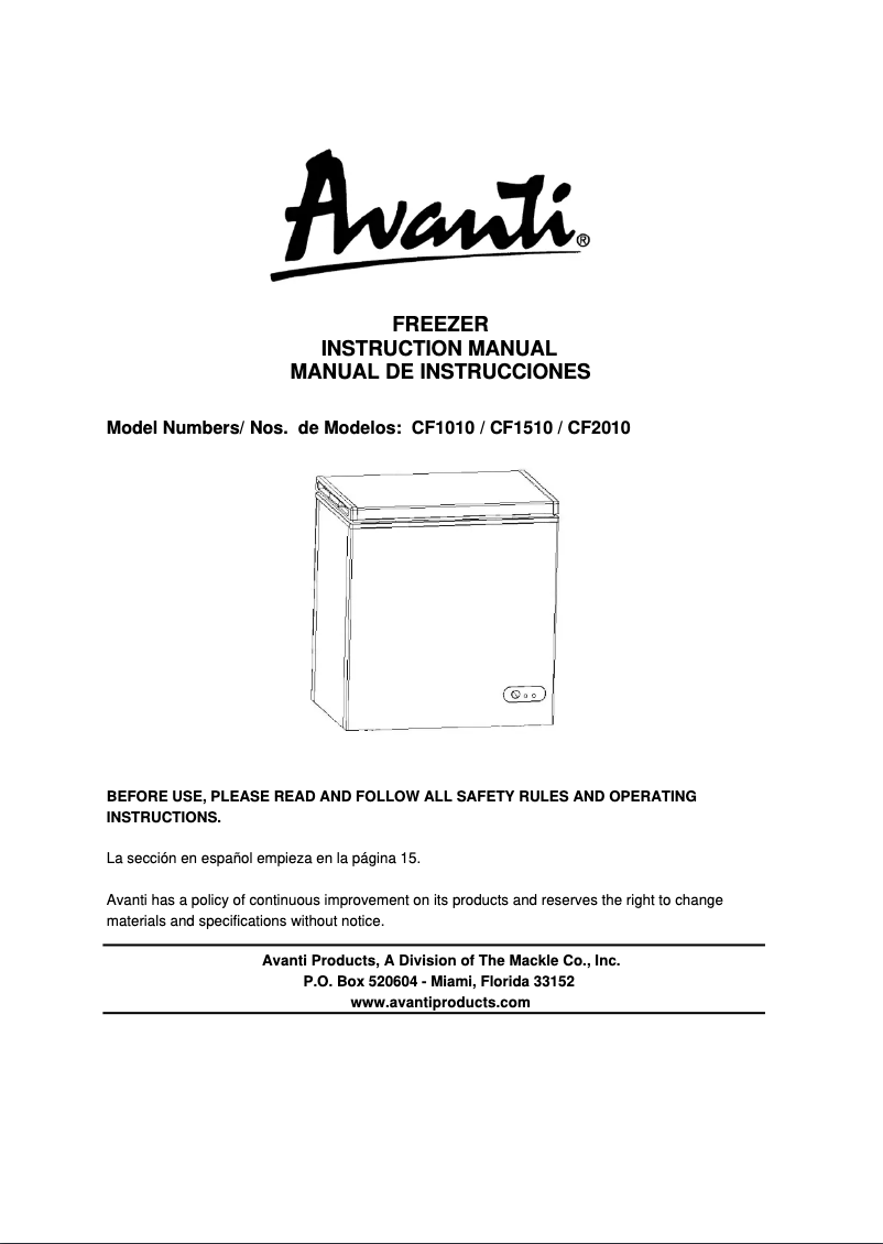 Page 1 de la notice Manuel utilisateur Avanti CF1510