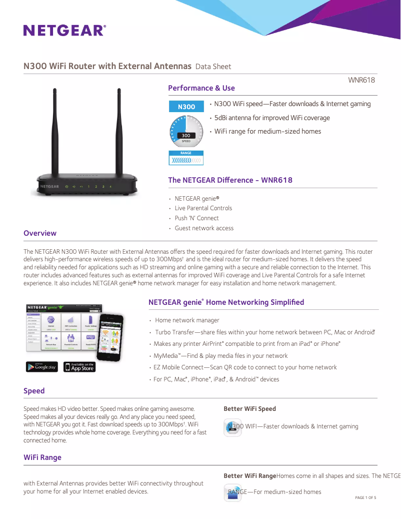 Page 1 de la notice Fiche technique Netgear WNR618