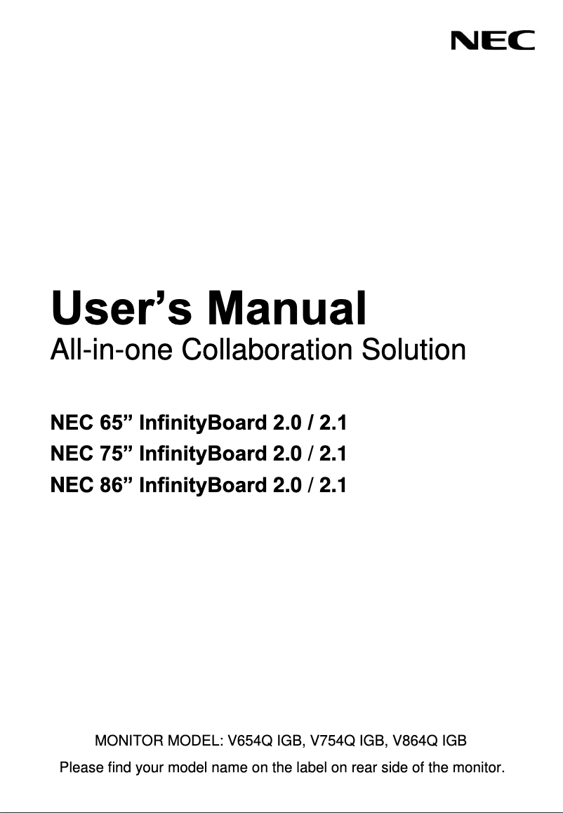 Página 1 del manual Manual de usuario NEC InfinityBoard 2.0