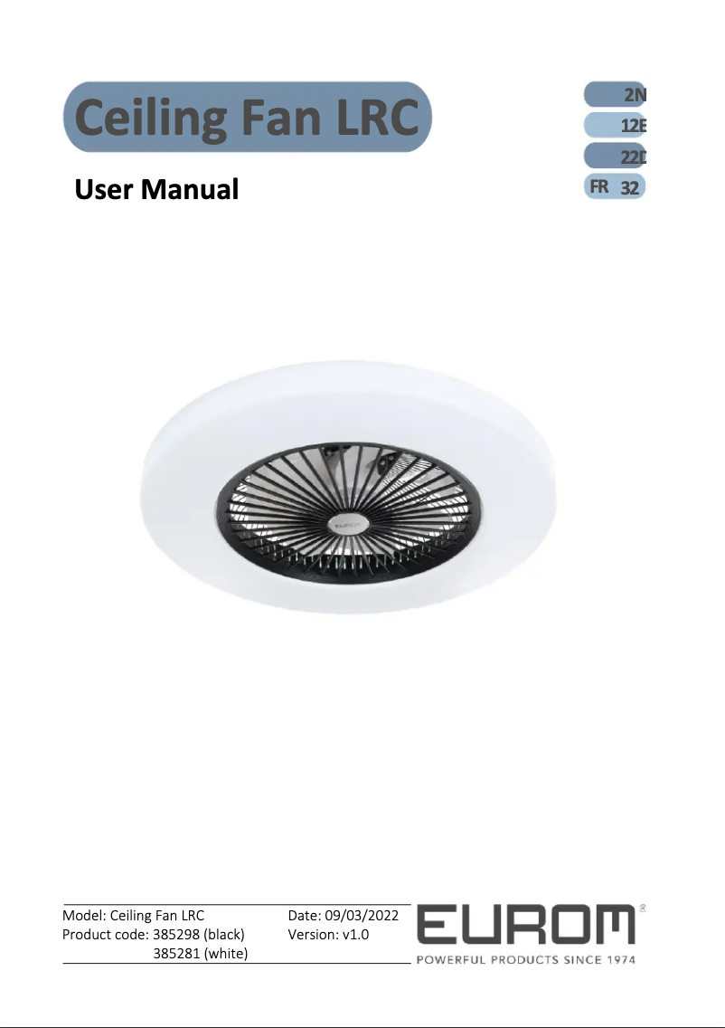 Page 1 de la notice Manuel utilisateur Eurom Ceiling Fan LRC
