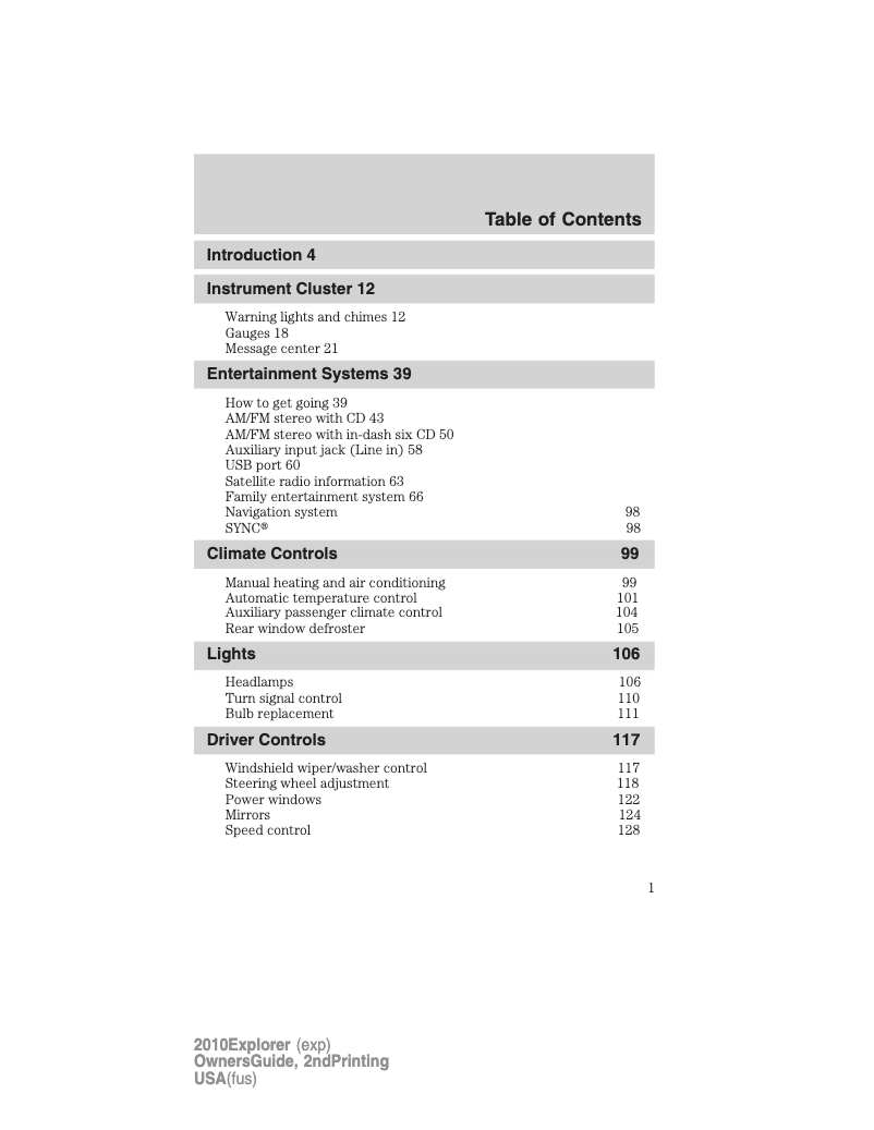 Page n°1 - Manuel utilisateur Ford Explorer (2010)