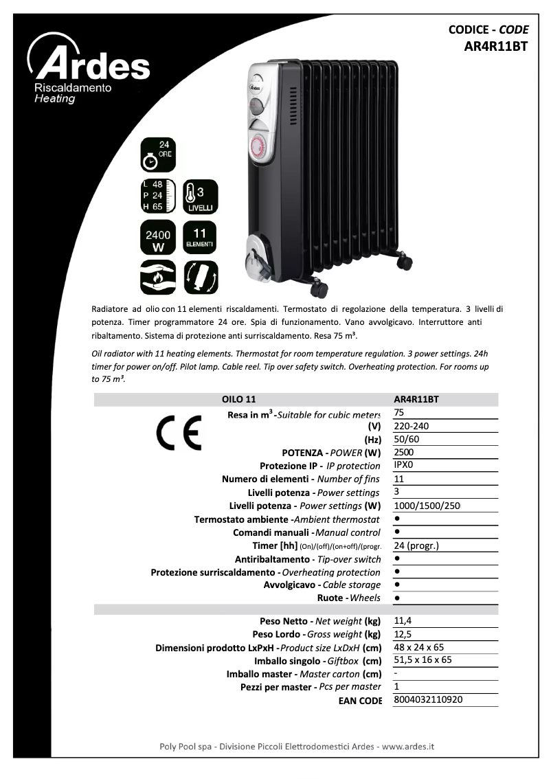 Page 1 de la notice Fiche technique Ardes AR4R11BT