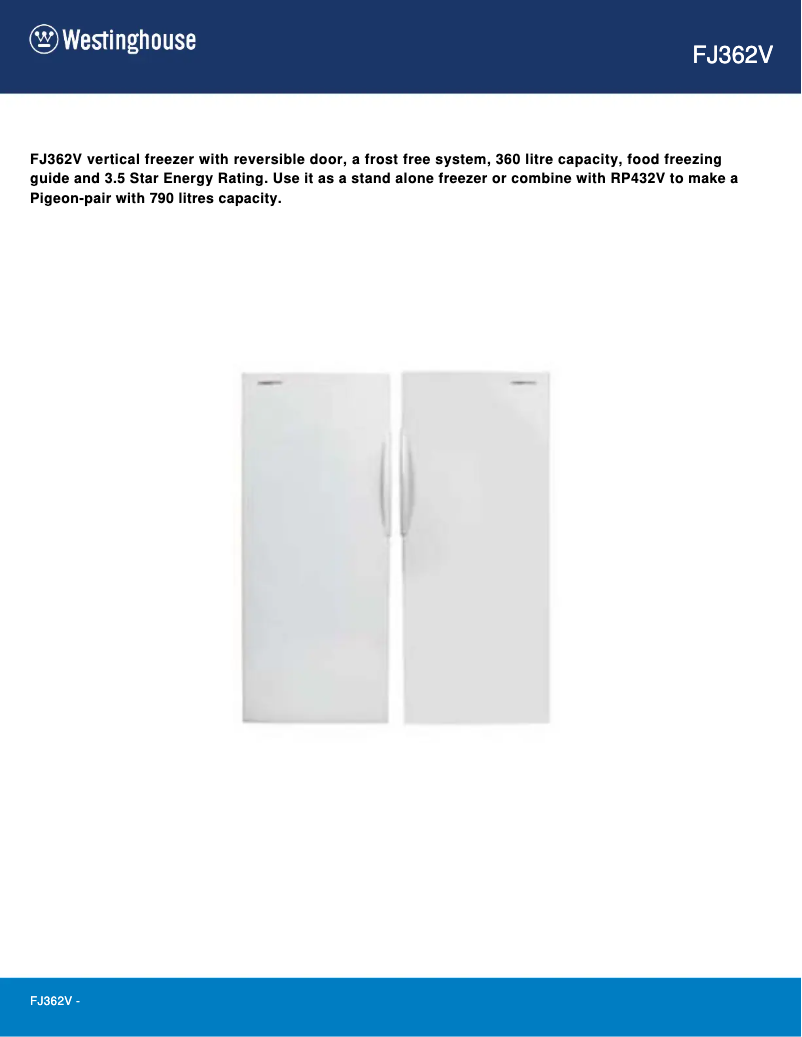 Page 1 de la notice Fiche technique Westinghouse FJ362V