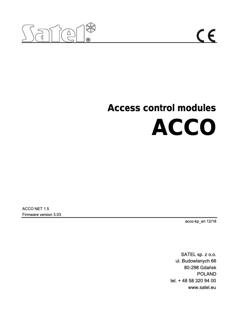 Page 1 de la notice Manuel utilisateur Satel Acco