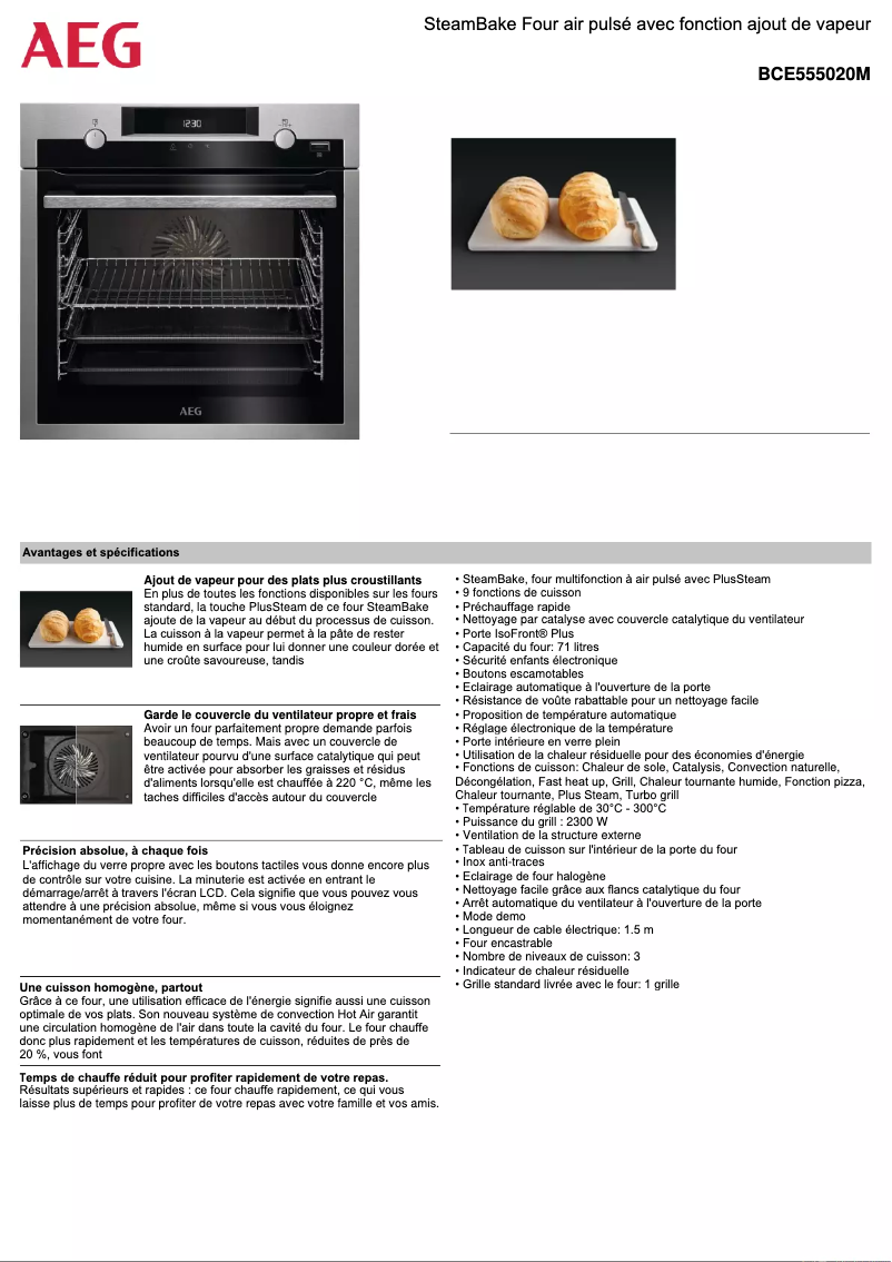 Page 1 de la notice Fiche technique AEG BCE555020M