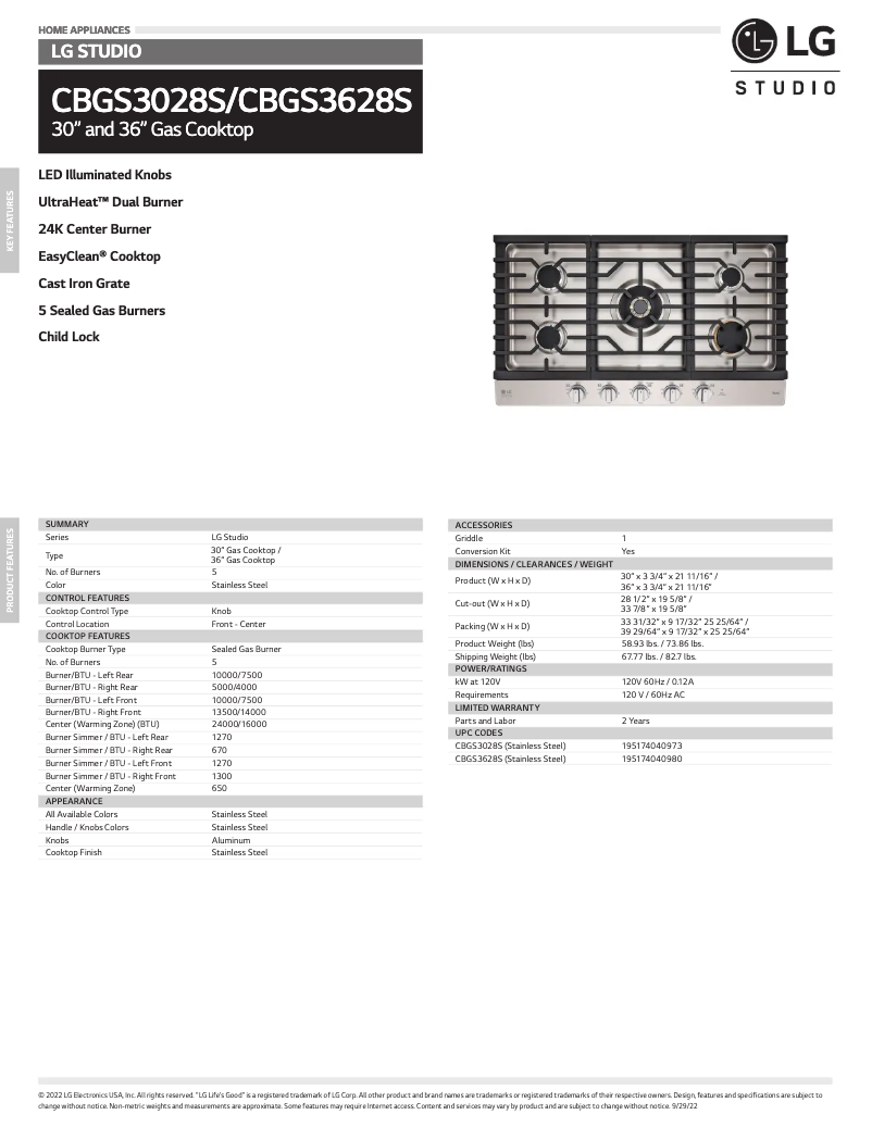 Página 1 del manual Ficha técnica LG CBGS3028S