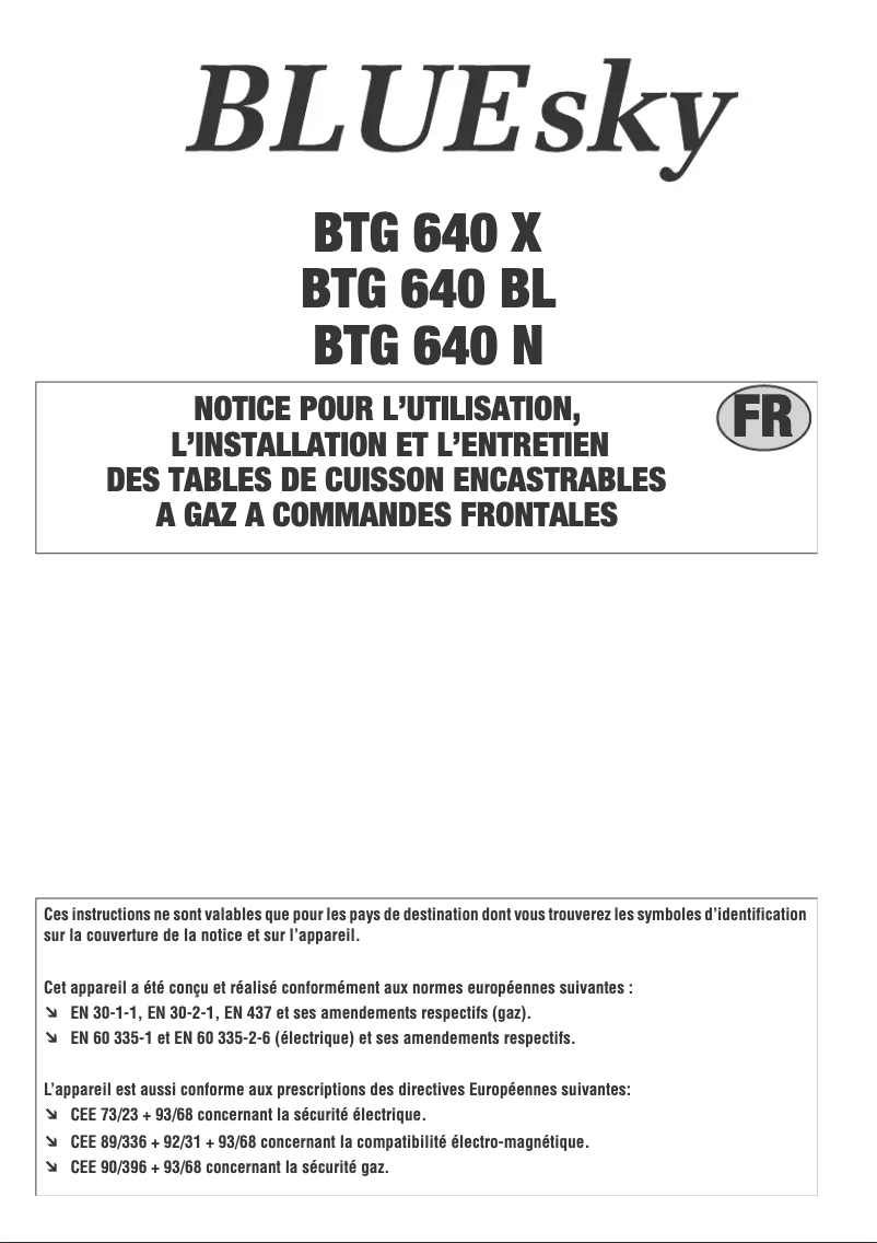 Page 1 de la notice Manuel utilisateur Bluesky BTG 640 N