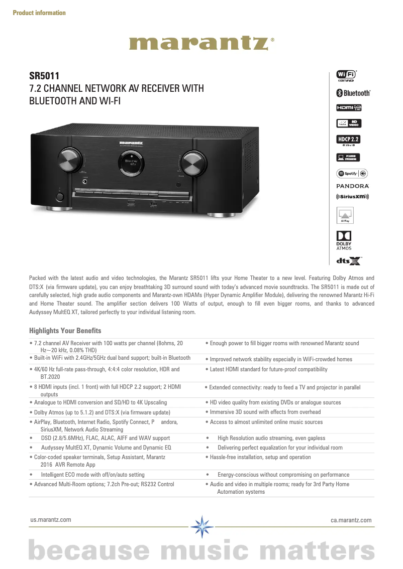 Page n°1 - Fiche technique Marantz SR5011