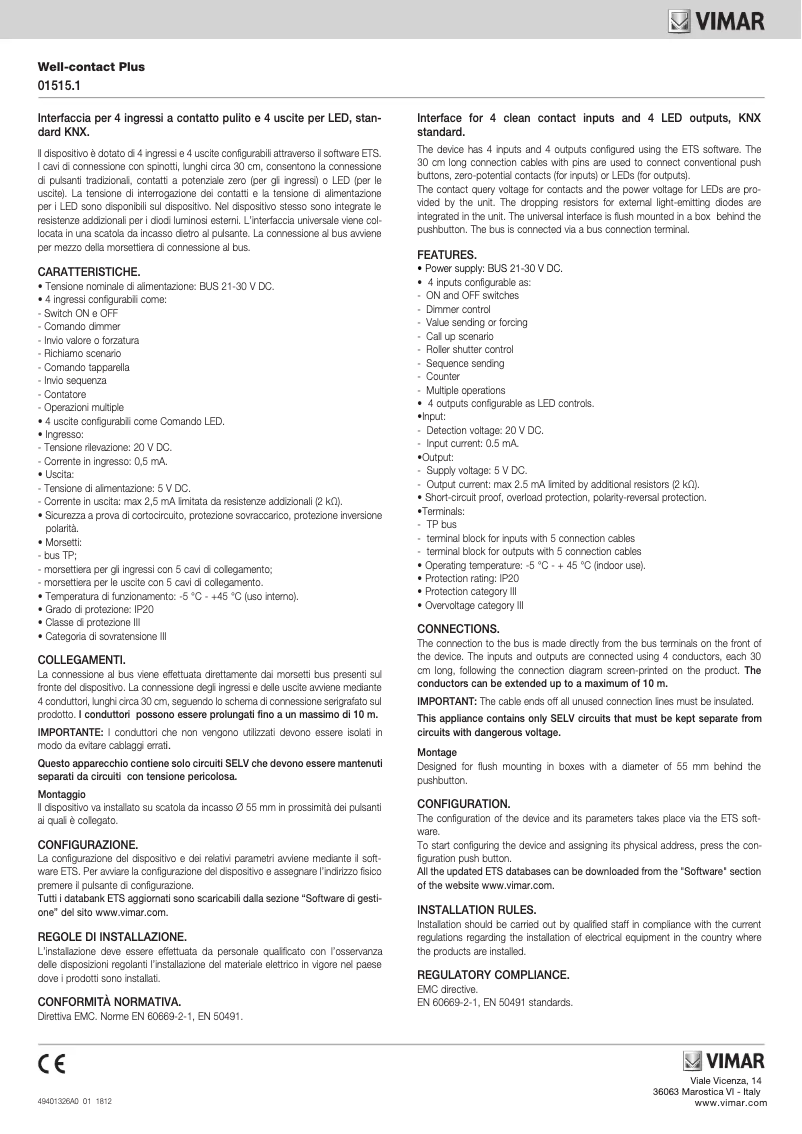 Page 1 de la notice Instructions / montage Vimar 01515.1