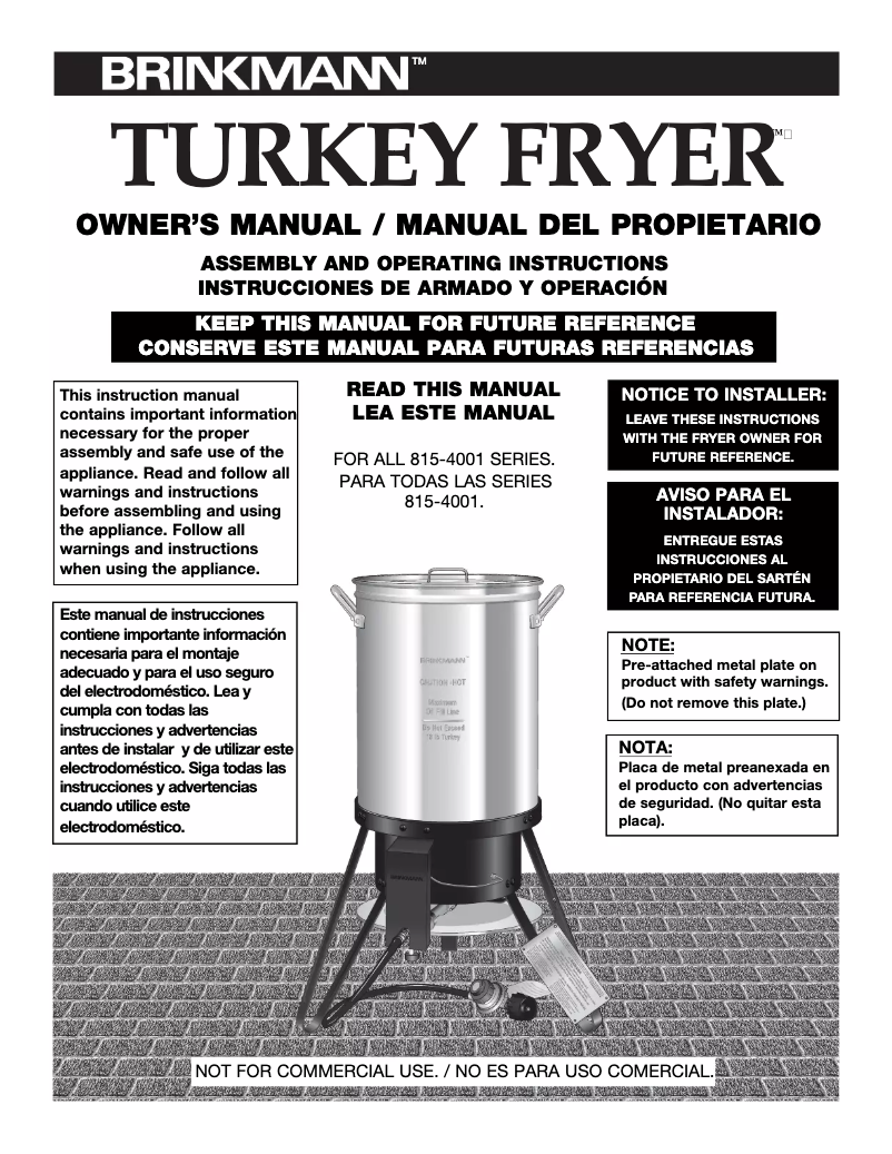 Page n°1 - Manuel utilisateur Brinkmann Turkey Fryer