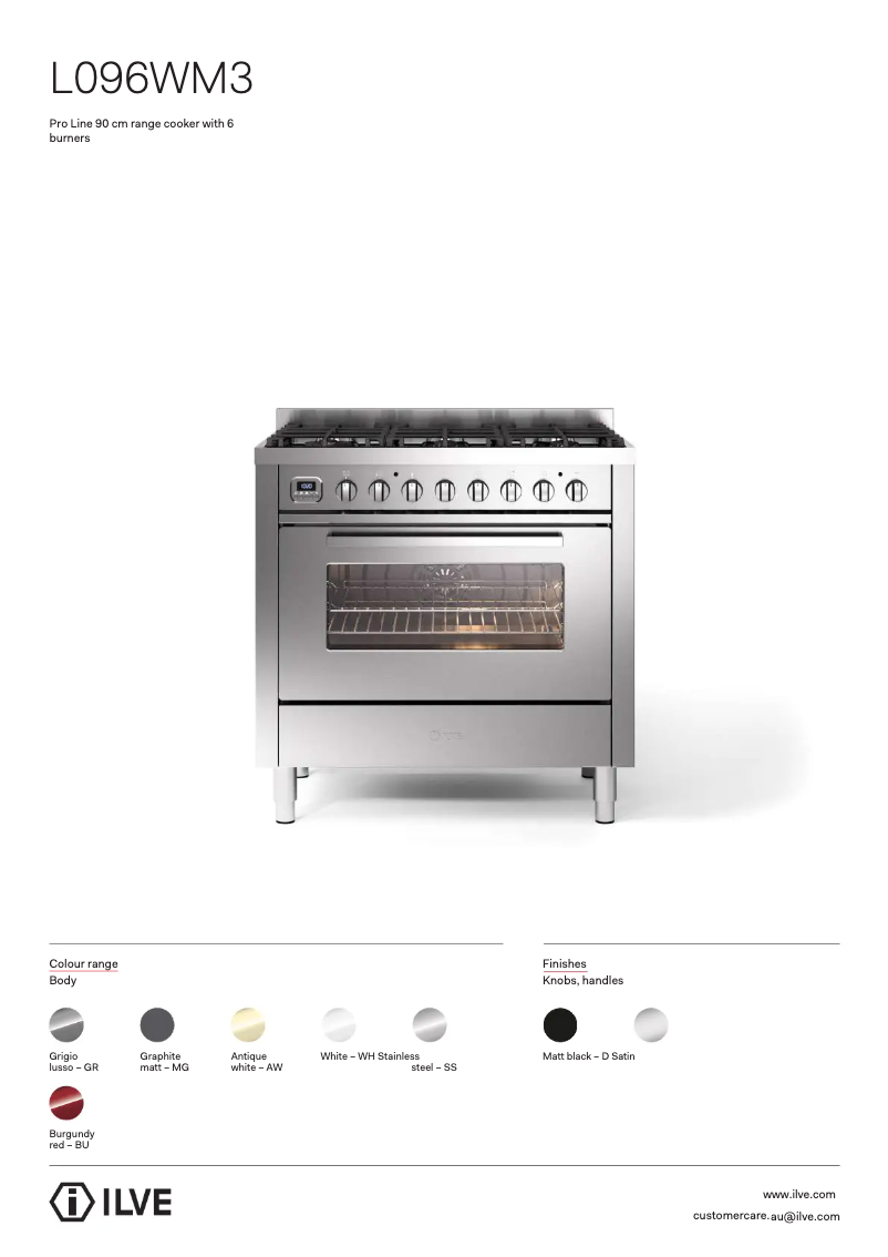 Page 1 de la notice Fiche technique Ilve L096WM3GRD