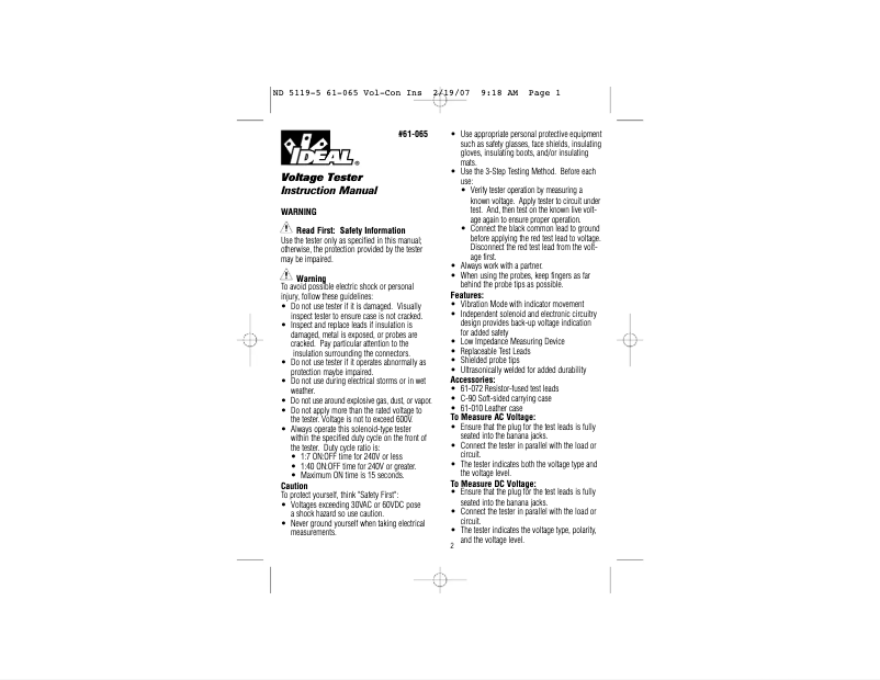 Page 1 of the manual Installation Guide Ideal 61-065