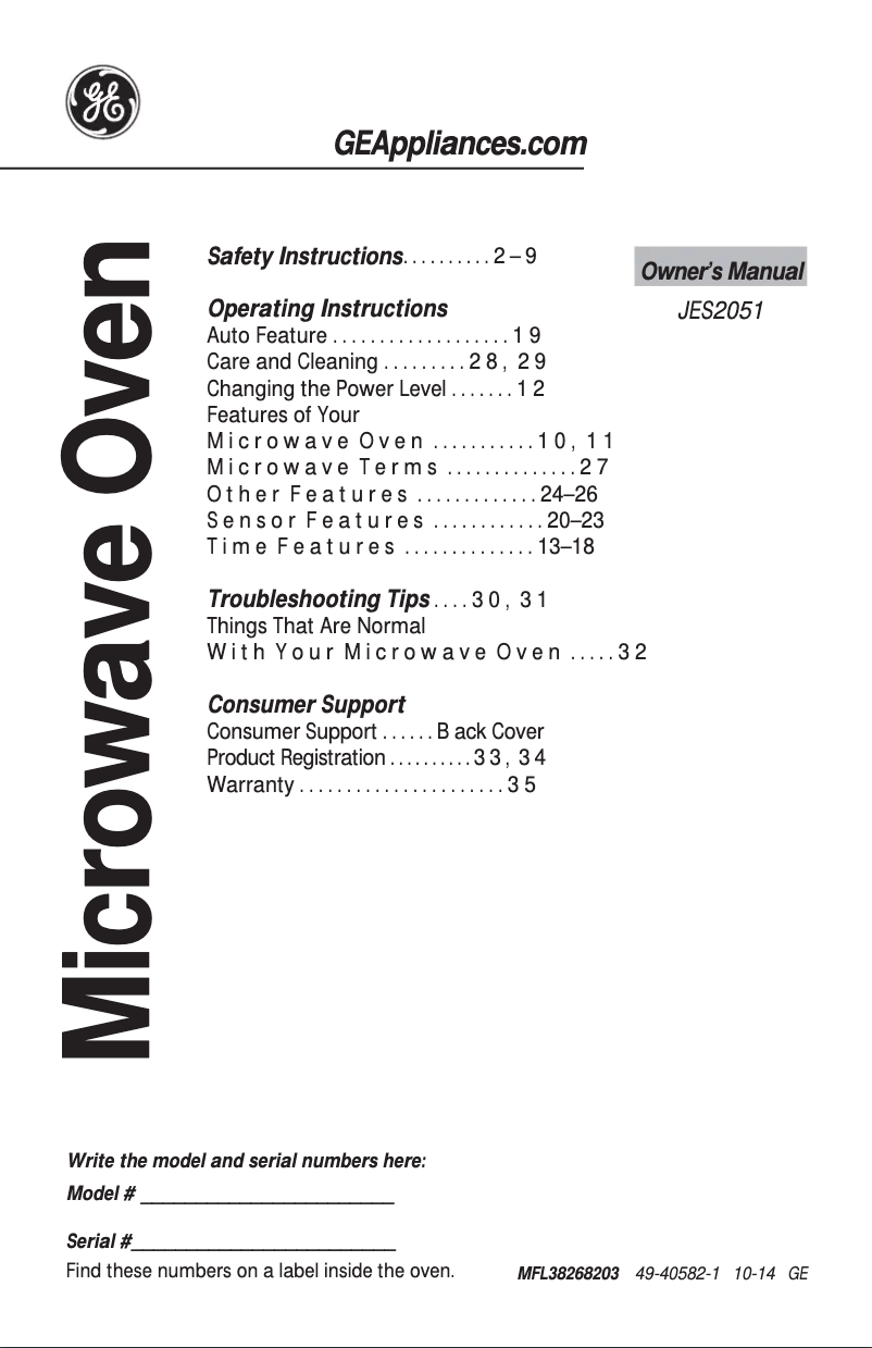 Página 1 del manual Manual de uso y mantenimiento GE JES2051SNSS