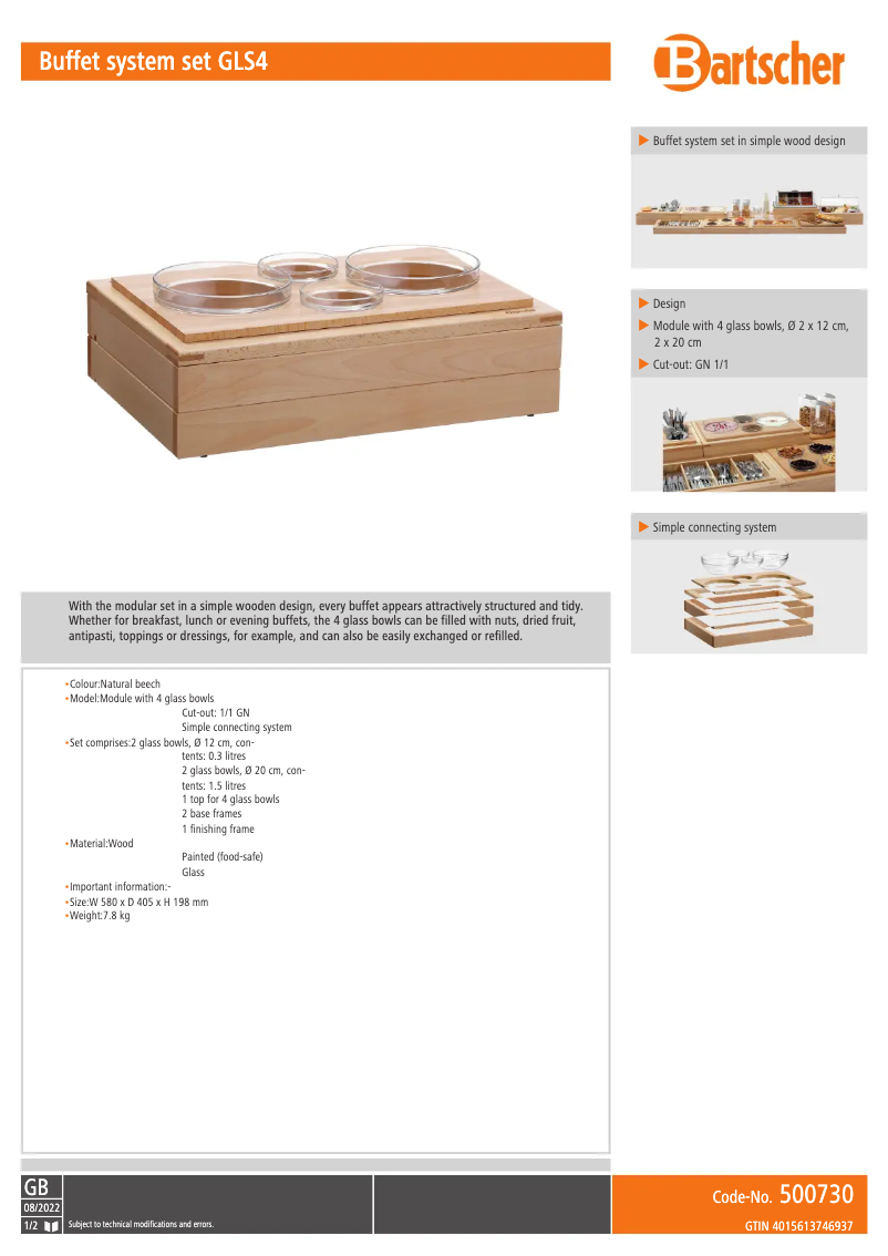 Page 1 de la notice Fiche technique Bartscher GLS4