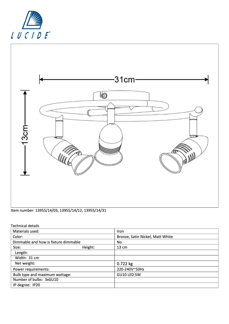 Page n°1 - Manuel utilisateur Lucide Caro 13955/14/12
