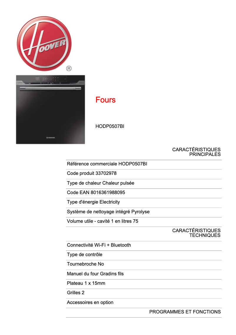 Page n°1 - Fiche technique Hoover H-KEEPHEAT 700 PLUS