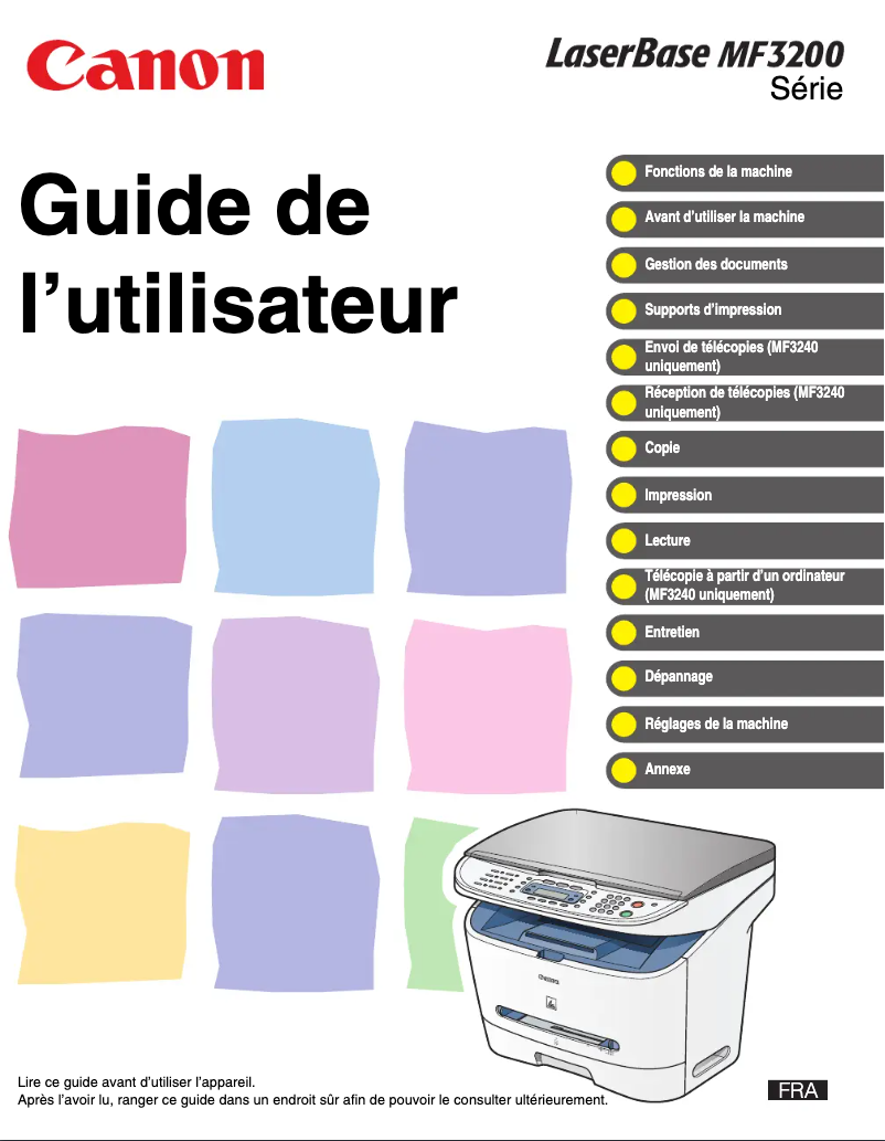 Image de la première page du manuel de l'appareil i-SENSYS MF3220