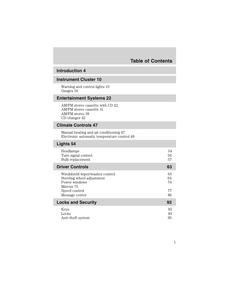 Image de la première page du manuel de l'appareil Crown Victoria (2003)