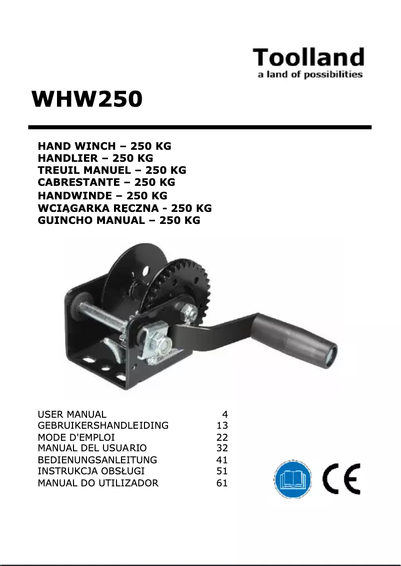 Page 1 de la notice Manuel utilisateur Toolland WHW250