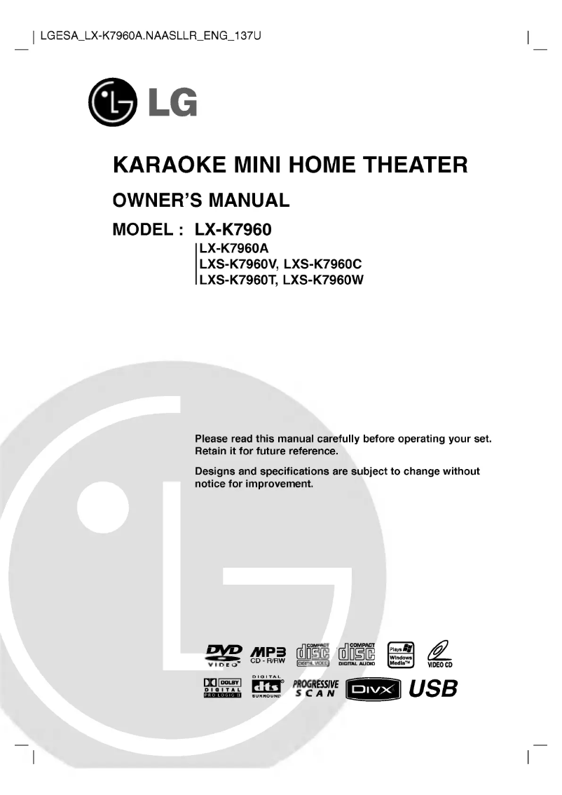 Page 1 de la notice Manuel utilisateur LG LX-K7960A