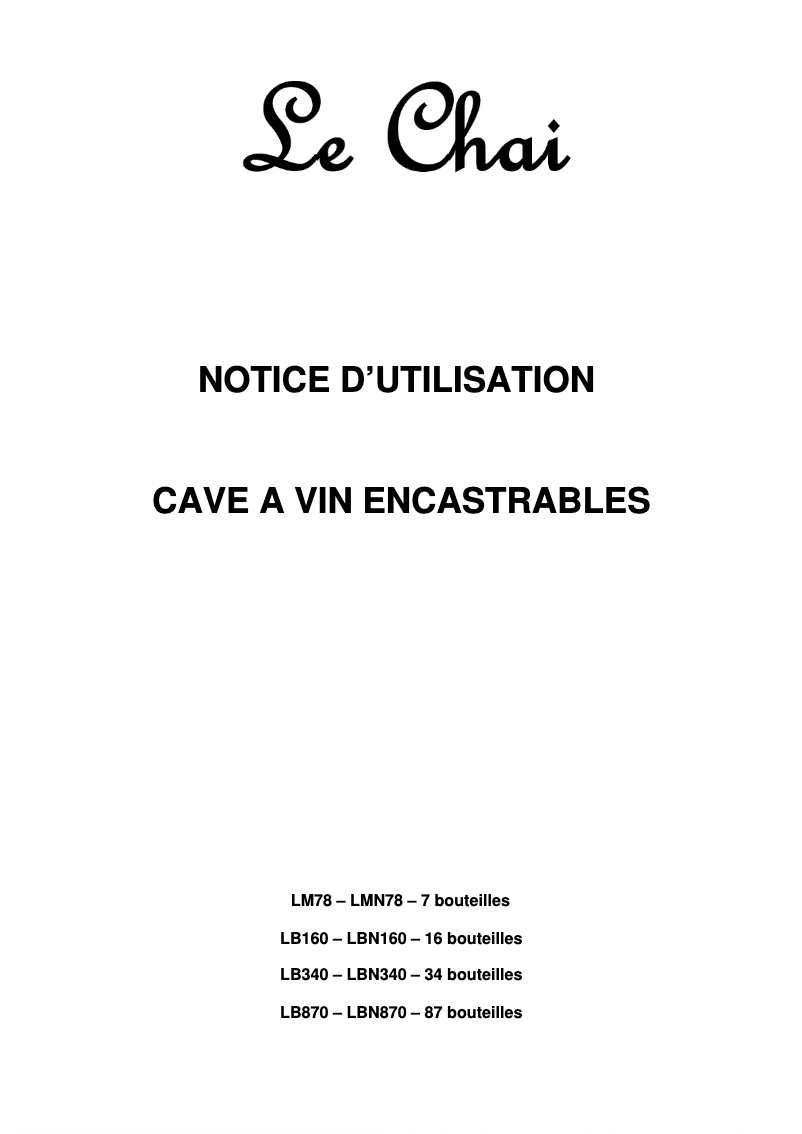 Page n°1 - Manuel utilisateur Le Chai LBN340