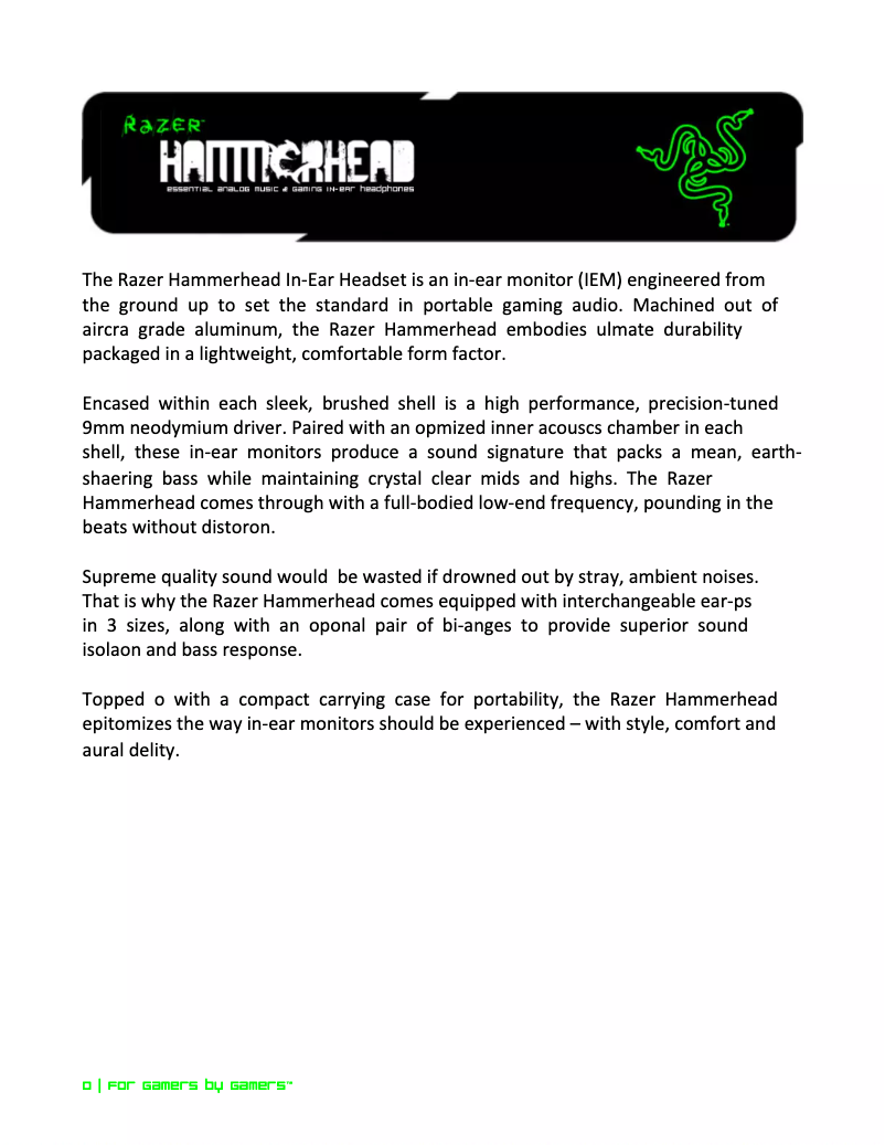 Page 1 de la notice Manuel utilisateur Razer Hammerhead
