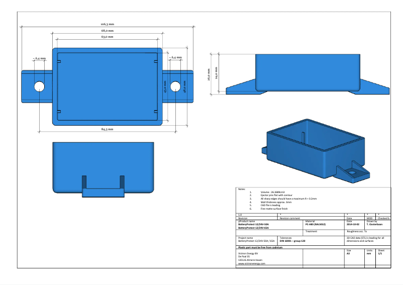 Page 1 de la notice Dessin technique Victron Energy BatteryProtect 12/24V