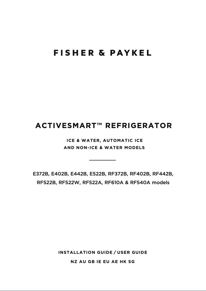 Page 1 de la notice Guide d'installation Fisher & Paykel RF442BRPX8