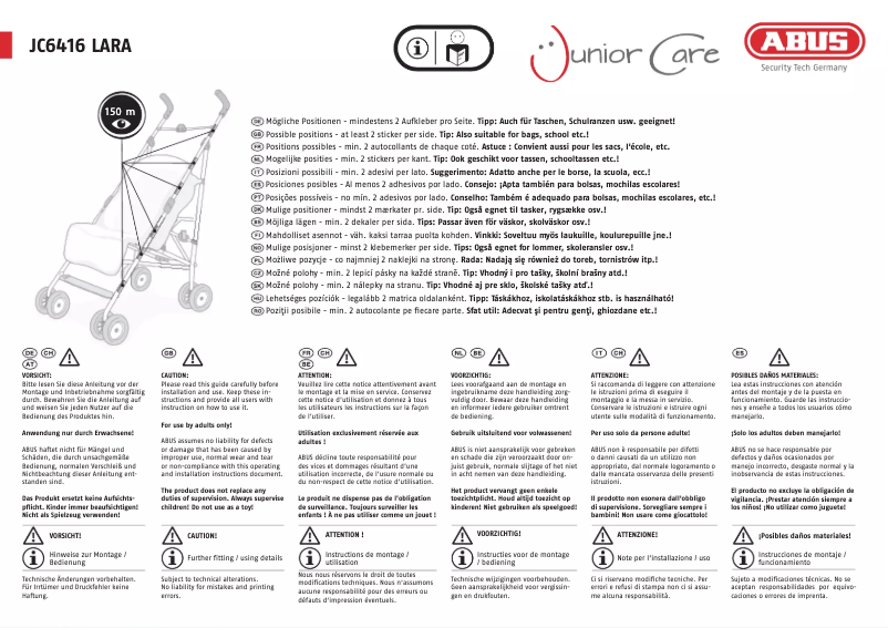 Page 1 de la notice Manuel utilisateur Abus Lara JC6416