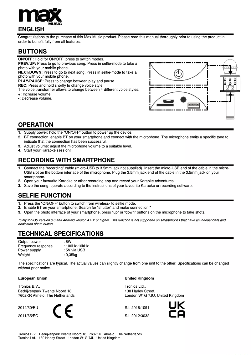 Page 1 de la notice Manuel utilisateur MAX KM01