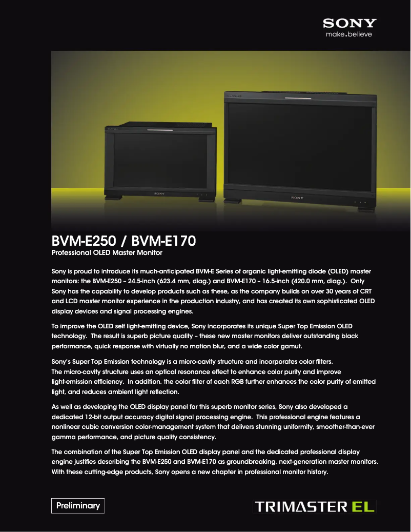 Page 1 de la notice Brochure Sony BVM-E250