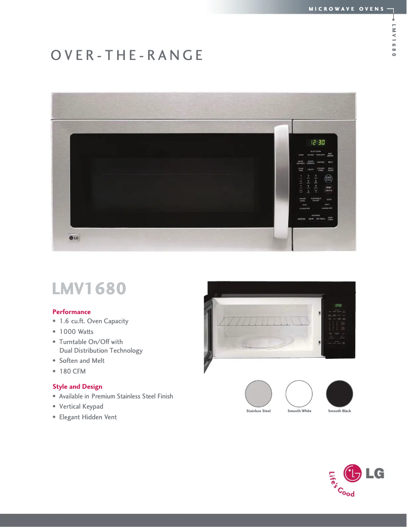 Page 1 de la notice Fiche technique LG LMV1680DW