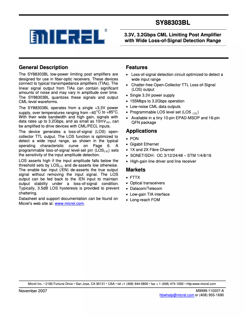 Página 1 del manual Manual de usuario Microchip SY88303BL