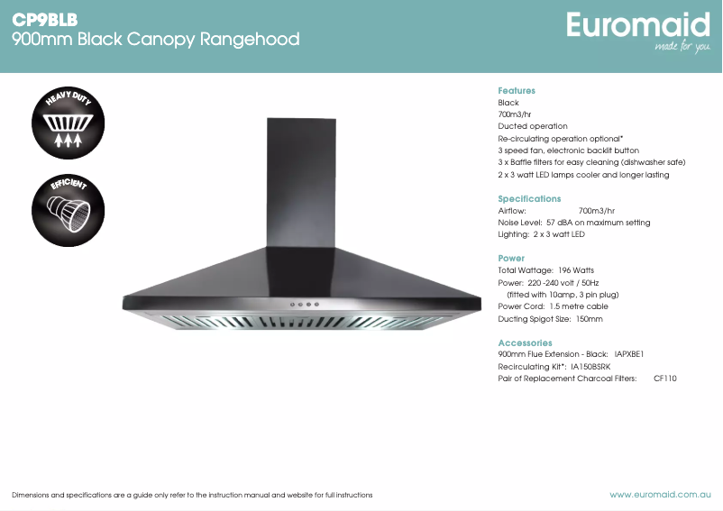 Page 1 de la notice Fiche technique Euromaid CP9BLB