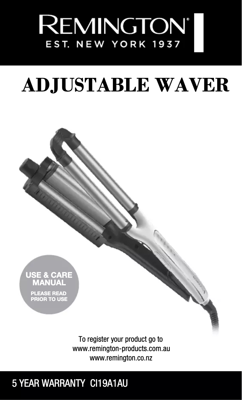 Page n°1 - Manuel utilisateur Remington Adjustable Waver CI19A1AU