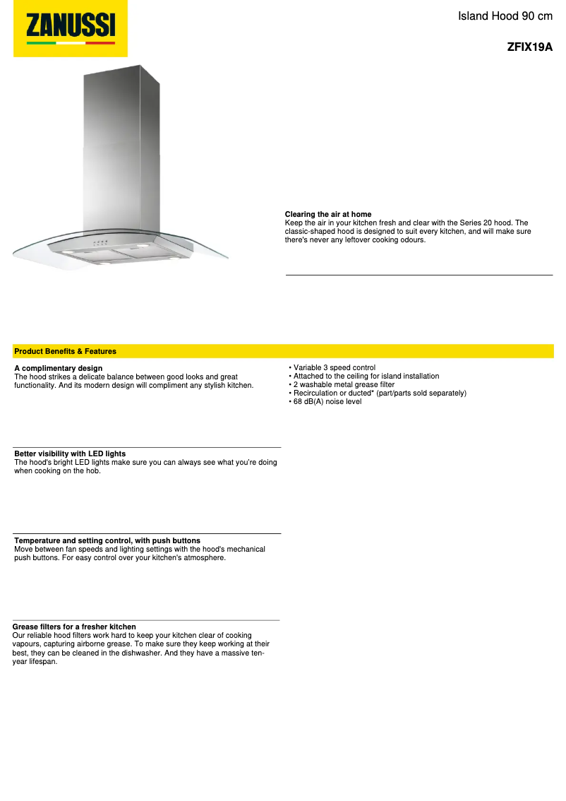 Page n°1 - Fiche technique Zanussi ZFIX19A