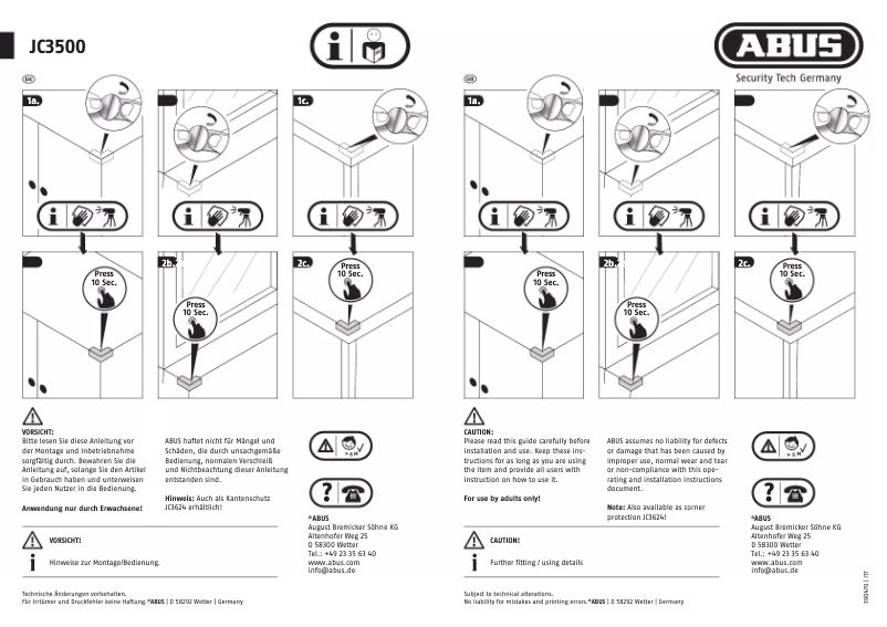 Page n°1 - Mode d'emploi Abus JC3500