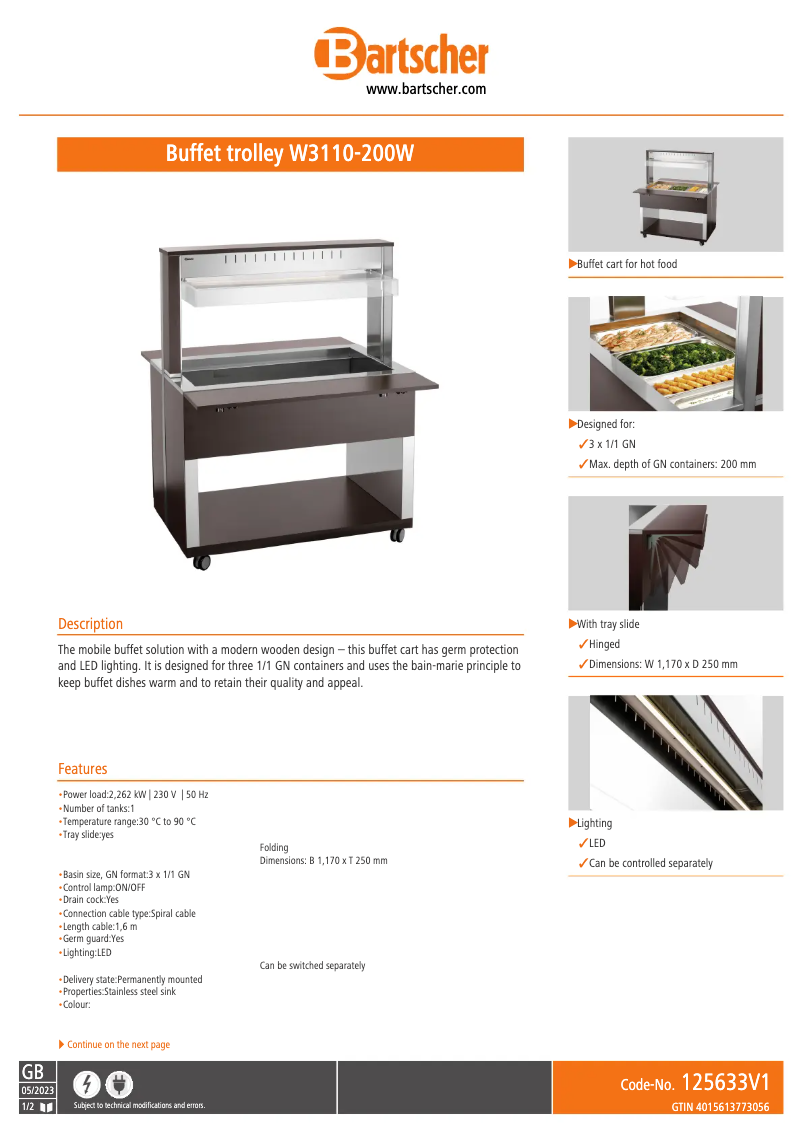 Page n°1 - Fiche technique Bartscher W3110-200W