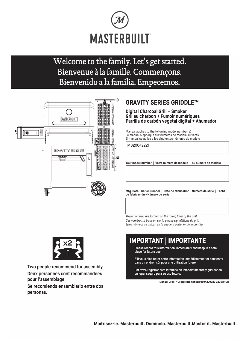 Page 1 de la notice Manuel utilisateur Masterbuilt MB20042221