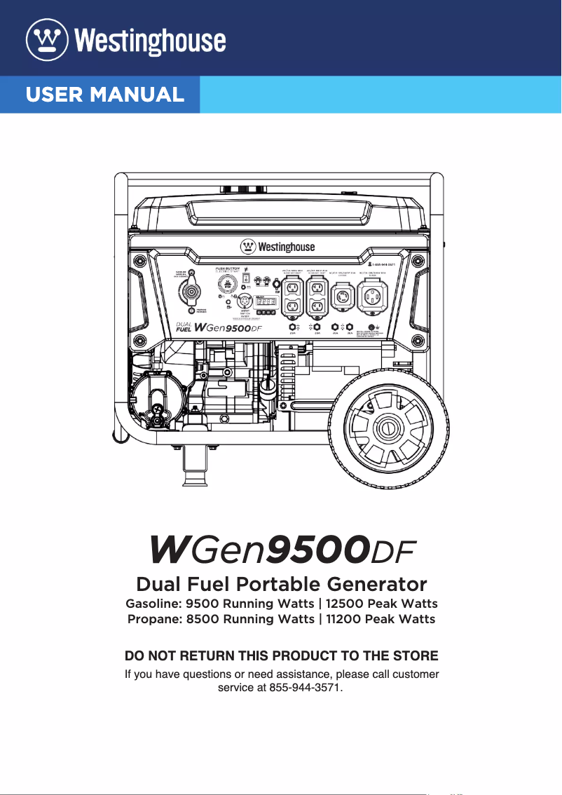 Page 1 de la notice Manuel utilisateur Westinghouse WGen9500DF
