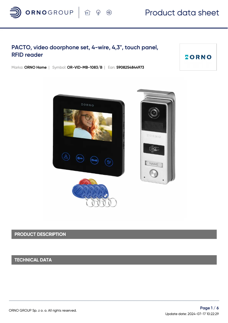 Page 1 de la notice Fiche technique Vibell OR-VID-MB-1083