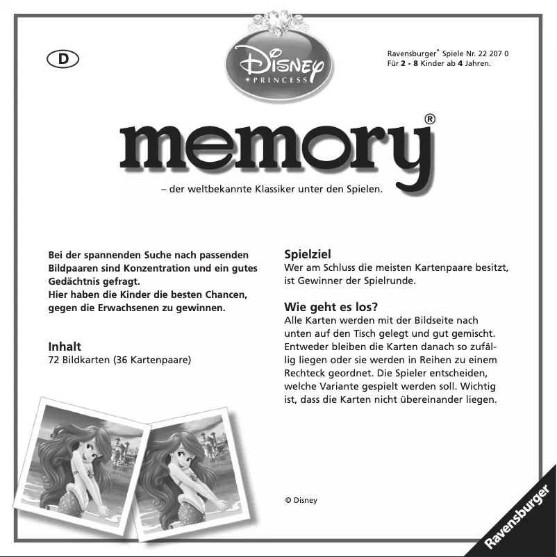 Page 1 de la notice Manuel utilisateur Ravensburger Disney Princess Memory