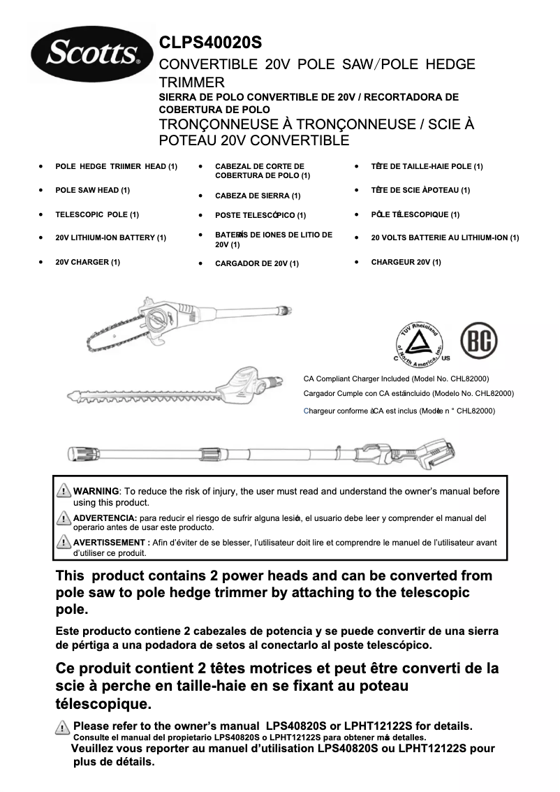 Page 1 de la notice Manuel utilisateur Scotts CLPS40020S
